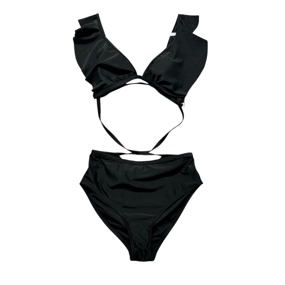 Go Coco Swimsuit Black One Piece Size Medium Cut Out Ruffle Padded